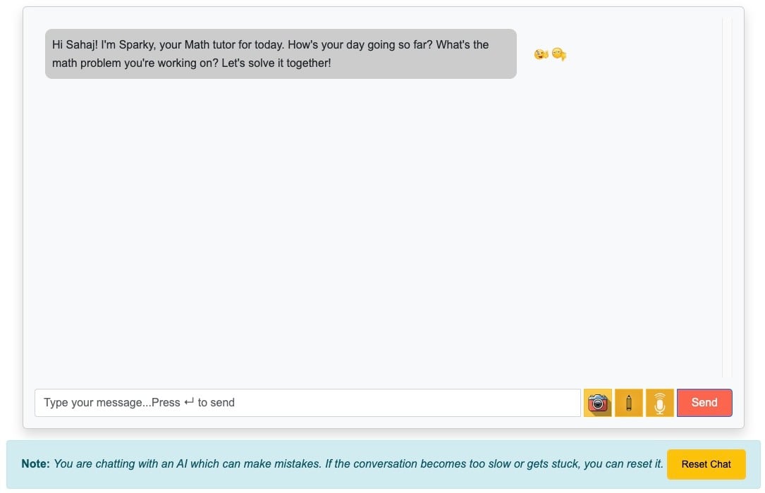 Screenshot of StarSpark AI Math Tutor Chatbox